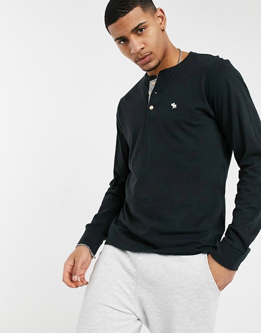 Abercrombie & Fitch henley long sleeve top in black