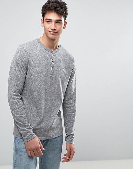 Abercrombie & Fitch Henley Long Sleeve Top Muscle Slim Fit In Grey | ASOS