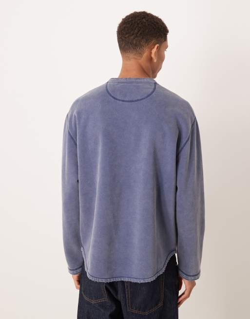 Abercrombie & Fitch henley sweatshirt in washed indigo, 3 of 5