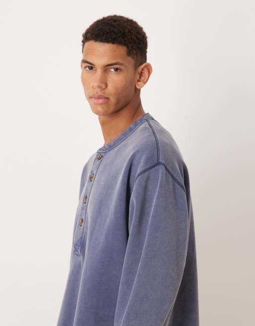 Abercrombie & Fitch henley sweatshirt in washed indigo, 4 of 5