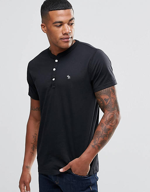Abercrombie & Fitch Henley T-Shirt Black In Muscle Slim Fit | ASOS