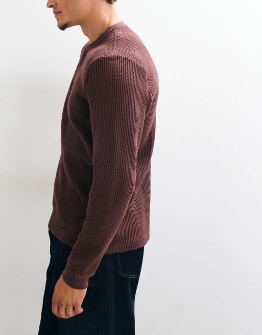Abercrombie & Fitch henley-topp i våffelstruktur, brun, 4 av 5