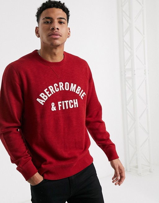 Abercrombie & Fitch heritage applique logo crew neck sweatshirt in red