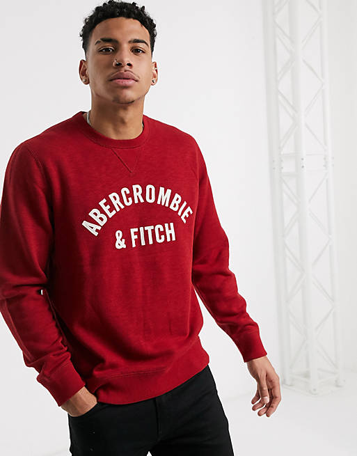 Abercrombie & Fitch heritage applique logo crew neck sweatshirt in red ...