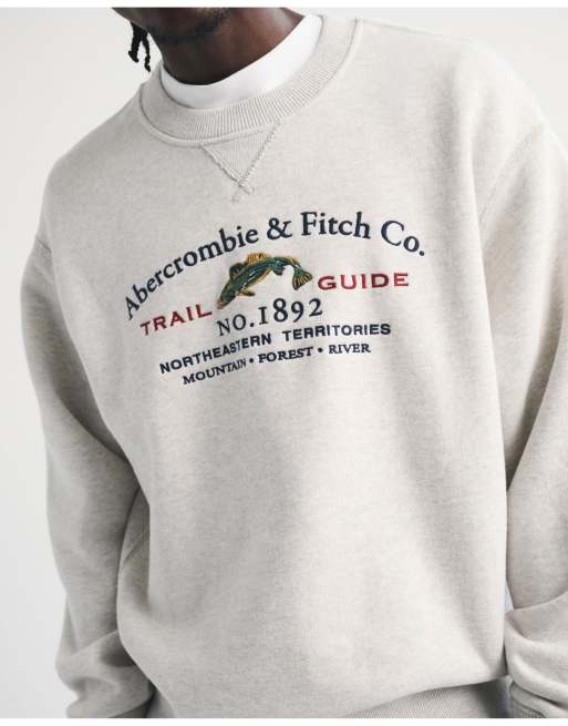 Abercrombie & Fitch Heritage heavyweight logo sweat in heather grey, 1 of 7