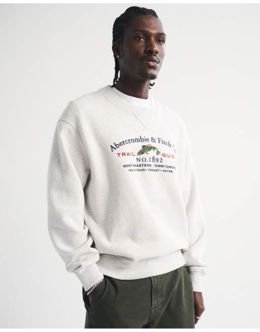 Abercrombie & Fitch Heritage heavyweight logo sweat in heather grey, 3 of 7