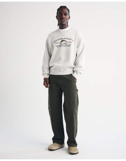 Abercrombie & Fitch Heritage heavyweight logo sweat in heather grey, 4 of 7