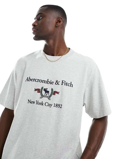 Abercrombie & Fitch – Heritage – Szary melanżowy T-shirt z logo
