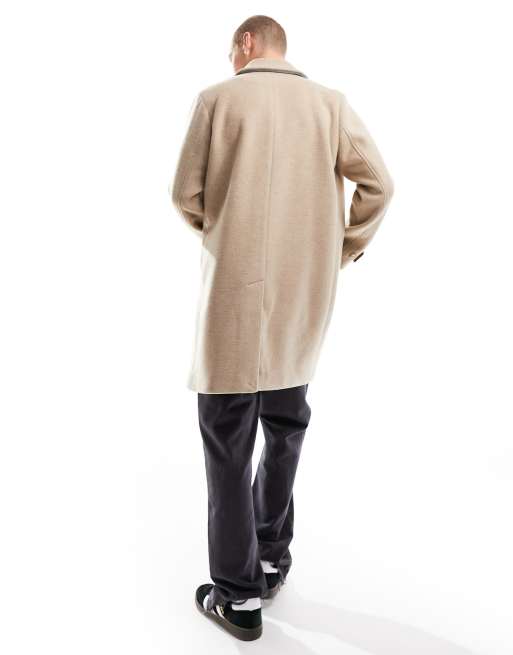 Abercrombie Fitch herringbone wool blend overcoat in camel