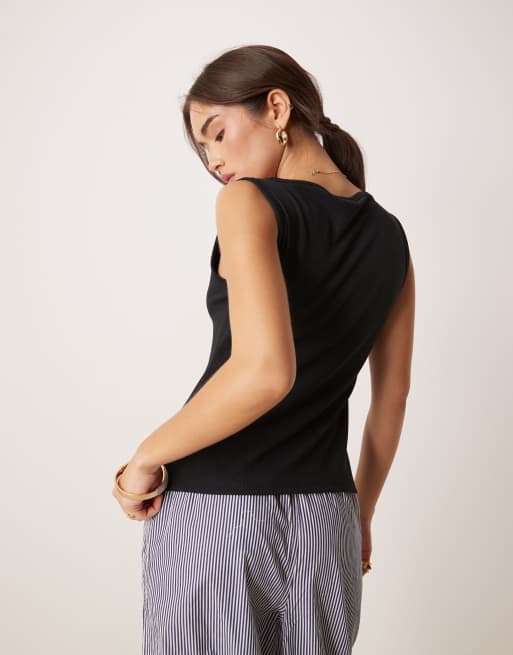 Abercrombie & Fitch high neck button through singlet in black | ASOS