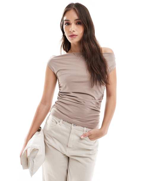 Abercrombie & Fitch high neck draped top in brown - view 1