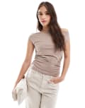 [Abercrombie & Fitch] Abercrombie & Fitch high neck draped top in brown-Grey XL Taupe grey