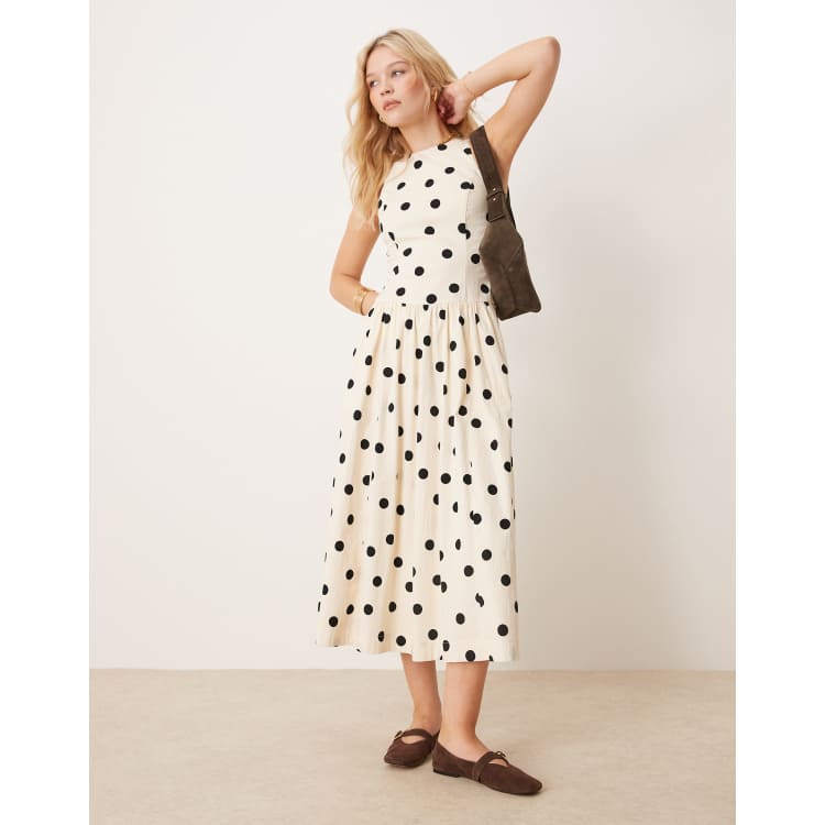 Abercrombie & Fitch ギンガムチェックのミディドレス 黒 Abercrombie & Fitch high neck drop waist midi dress in black