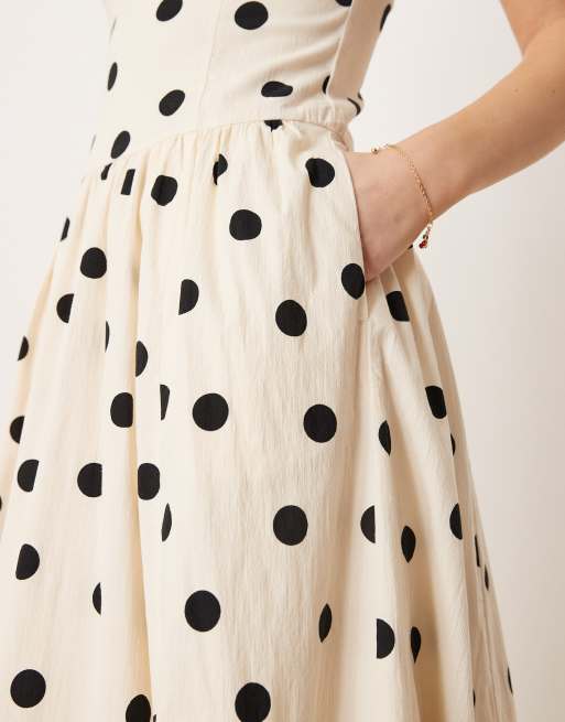 Abercrombie & Fitch high neck drop waist midi dress in black polka dot