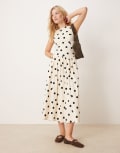 [Abercrombie & Fitch] Abercrombie & Fitch high neck drop waist midi dress in black polkadot L Black dot print