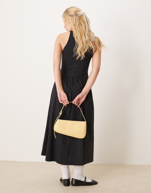 Abercrombie & Fitch ギンガムチェックのミディドレス 黒 Abercrombie & Fitch high neck drop waist midi dress in black