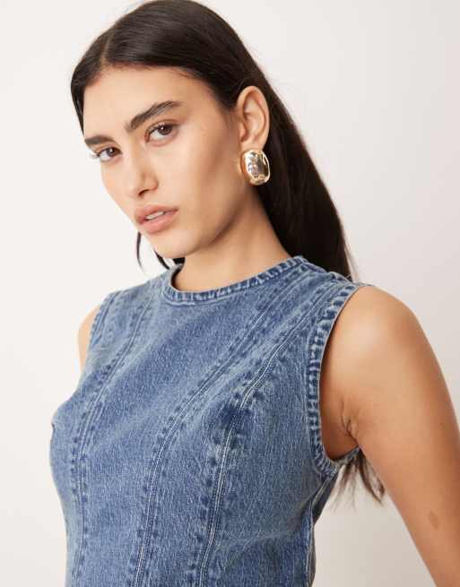 Abercrombie & Fitch high neck fit & flare paneled mini dress in indigo wash  | ASOS