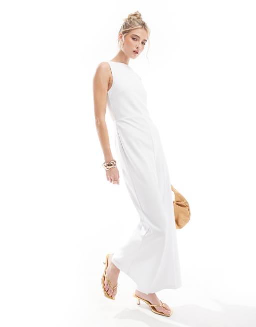 Abercrombie & Fitch high neck jumpsuit with cut out back in white, 3 of 4