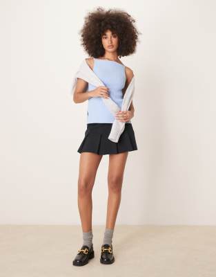 Abercrombie & Fitch High Neck Knit Tank Top With Side Slits In Blue