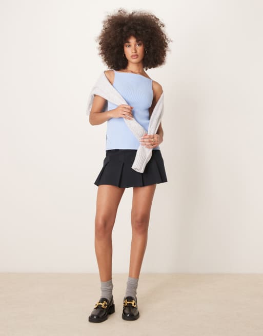 unof Knit tank top ブルー Stretch Jersey Knit Jewel Neck Tank | EILEEN FISHER