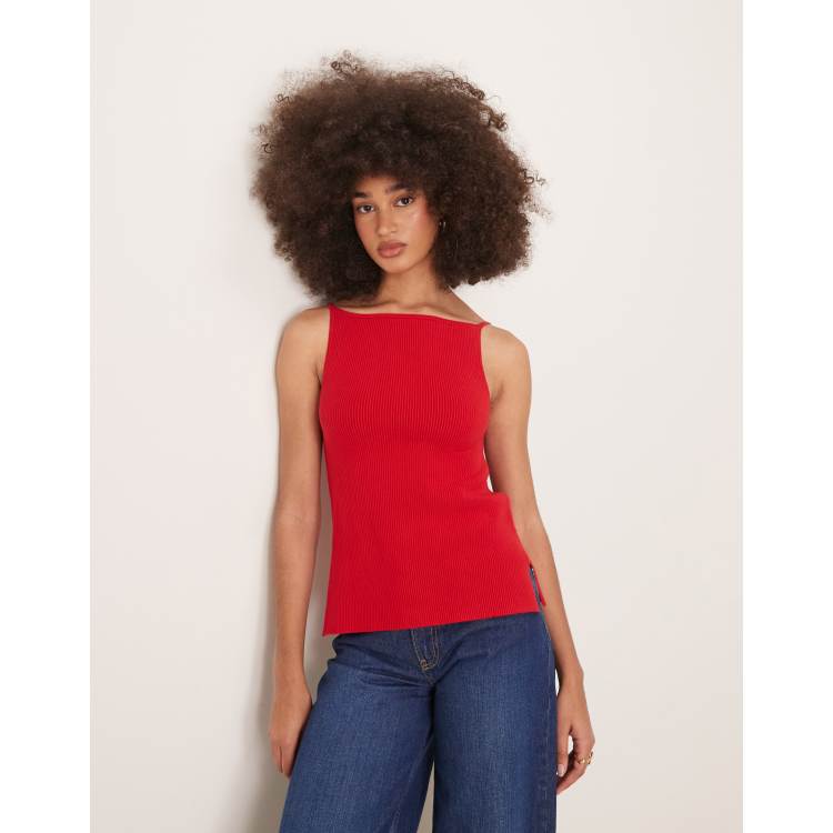 Abercrombie & Fitch high neck knit tank top with side slits in red
