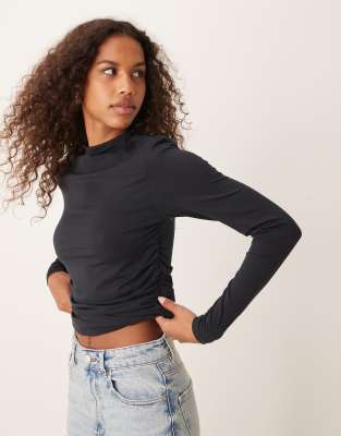 Abercrombie & Fitch high neck long sleeve top in black