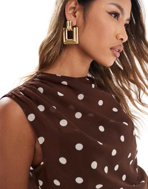 Abercrombie Fitch high neck sheer layered top in brown polka dot ASOS