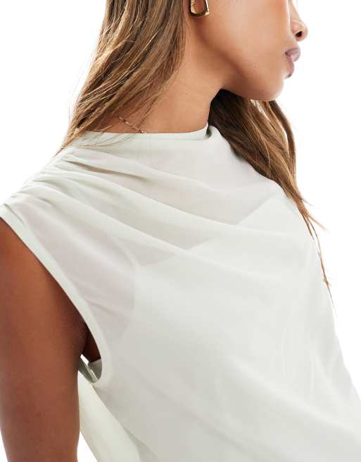 Abercrombie & Fitch high neck sheer layered top in light green, 4 of 4