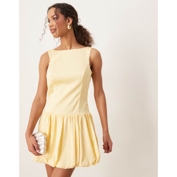 Abercrombie & Fitch high neck sleeveless bubble hem open back mini dress in  yellow | ASOS