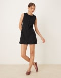[Abercrombie & Fitch] Abercrombie & Fitch high neck sleeveless linen mini blazer dress in black XL BLACK