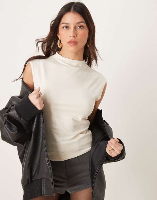 Abercrombie & Fitch high neck sleeveless top in gray