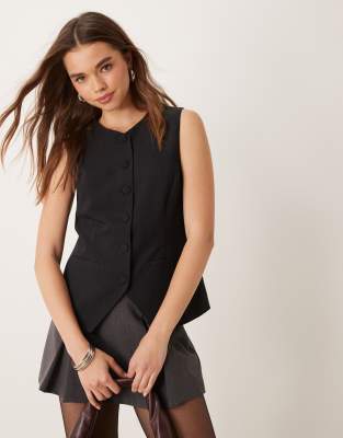 Abercrombie & Fitch high neck tailored vest in black