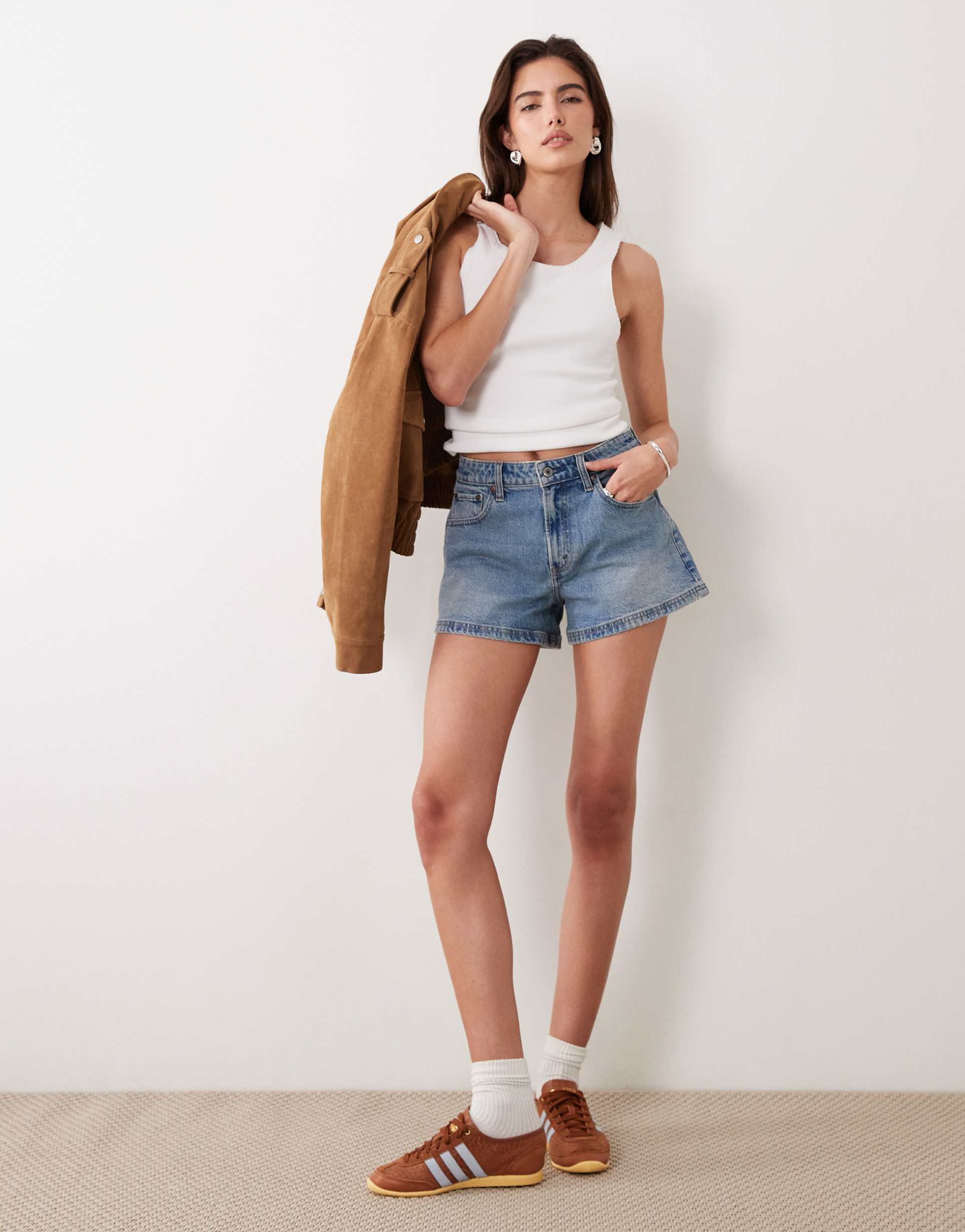 abercrombie & fitch high rise 90s relaxed dad shorts in light blue