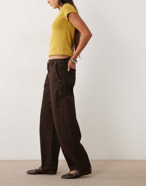 Abercrombie & Fitch high rise barrel fit jeans in brown, 2 of 5