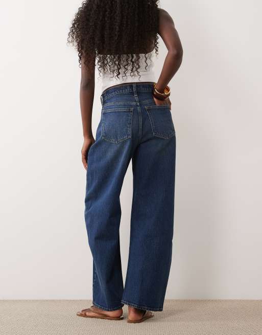 Abercrombie & Fitch high rise barrel fit jeans in dark blue, 2 of 5