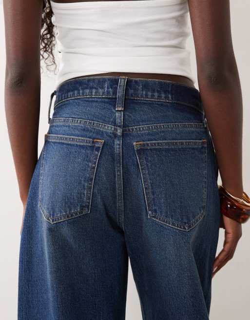 Abercrombie & Fitch high rise barrel fit jeans in dark blue, 5 of 5