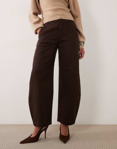 Abercrombie & Fitch high rise barrel fit pants in brown - view 1