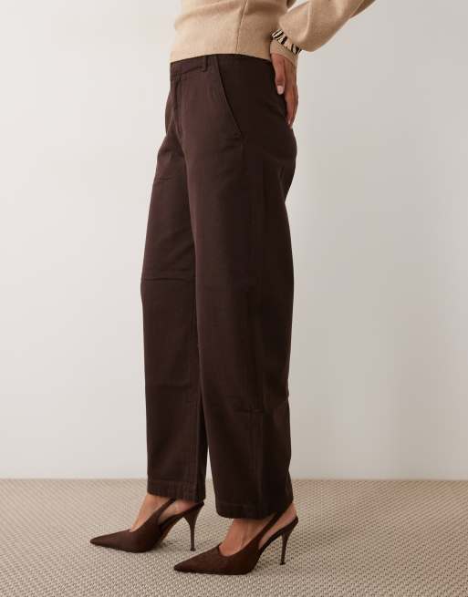 Abercrombie & Fitch high rise barrel fit trousers in brown , 3 of 5