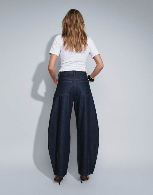 Abercrombie & Fitch high rise barrel jeans in dark indigo, 2 of 5