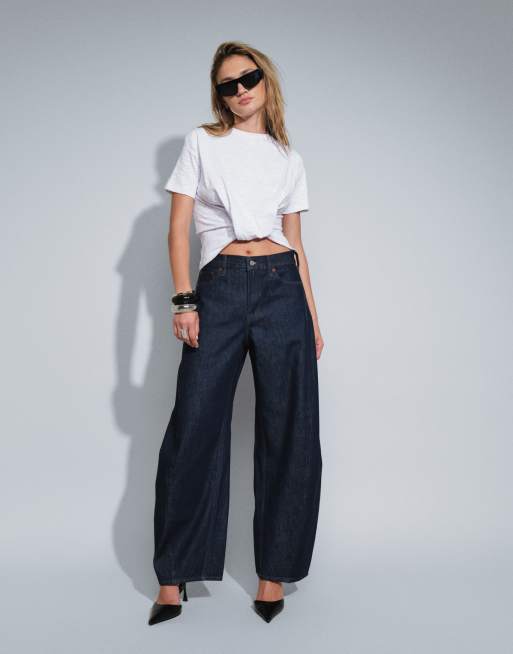 Abercrombie & Fitch high rise barrel jeans in dark indigo, 5 of 5