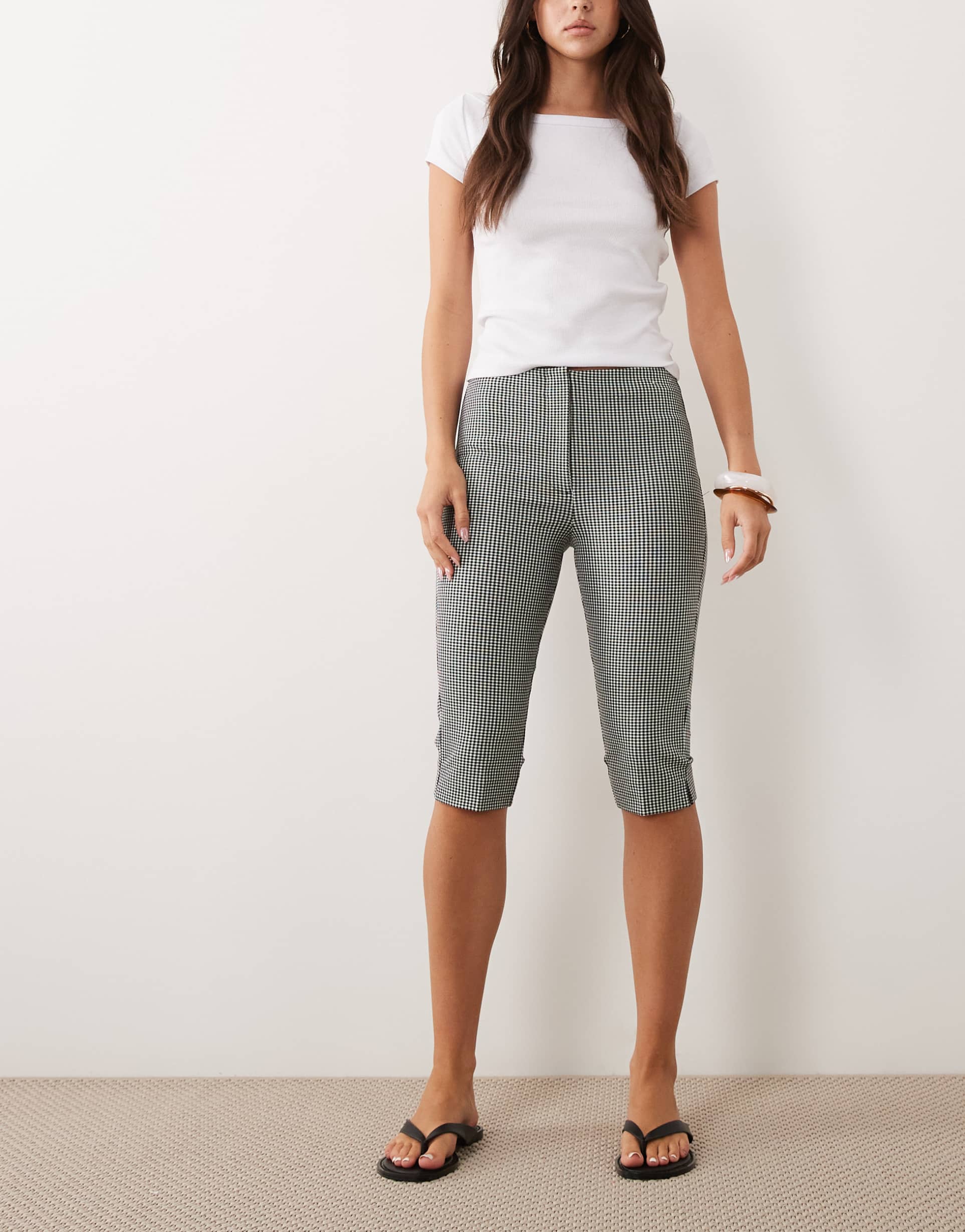 abercrombie & fitch high rise bengaline capri pants in gingham print