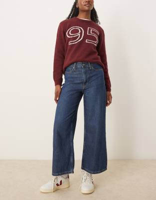 high rise cropped wide leg jeans in blue wash