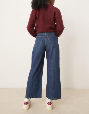 Abercrombie & Fitch High Rise Cropped Wide Leg Jeans In Blue