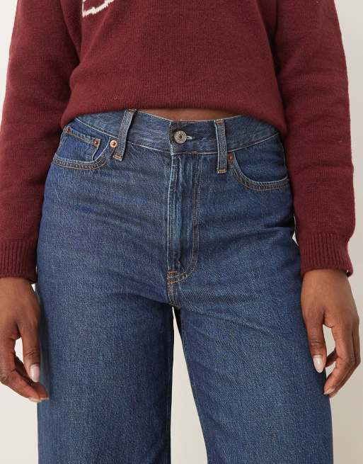 Abercrombie Fitch high rise cropped wide leg jeans in blue wash