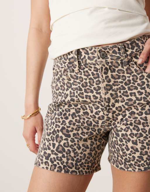 Abercrombie & Fitch high rise dad denim shorts in leopard print, 3 of 5