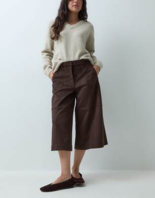 Abercrombie & Fitch High Rise Faux Suede Culottes In Brown
