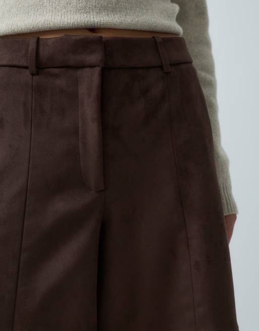 Abercrombie & Fitch high rise faux suede culottes in brown, 5 of 5