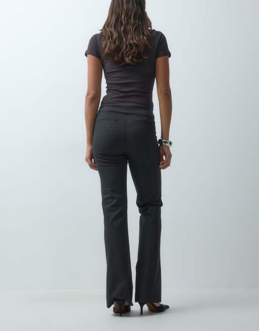 Abercrombie & Fitch high rise flared trouser in black pinstripe, 5 of 5