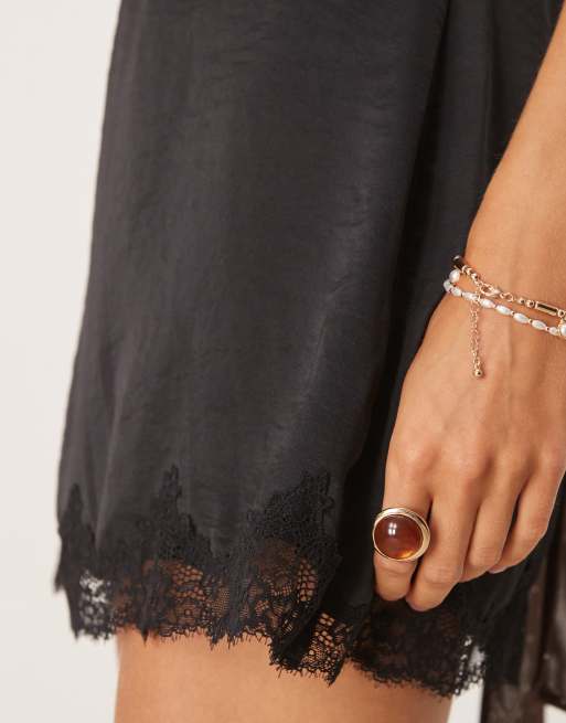 Abercrombie & Fitch high rise lace detail satin mini skort in
