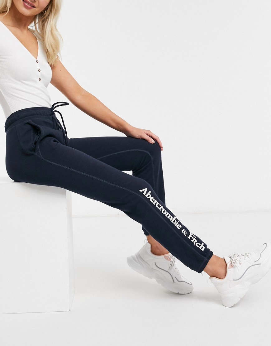 Abercrombie & Fitch high rise logo band joggers in navy